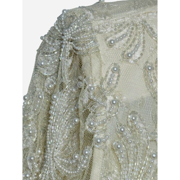 Vintage Beaded Sequins Lace Glam Sheath Wedding Bride Cocktail Dress Sz Small - Picture 13 of 16